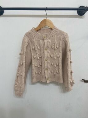 Rylee + Cru Toddler Girls Cream Pom Knit Cardigan